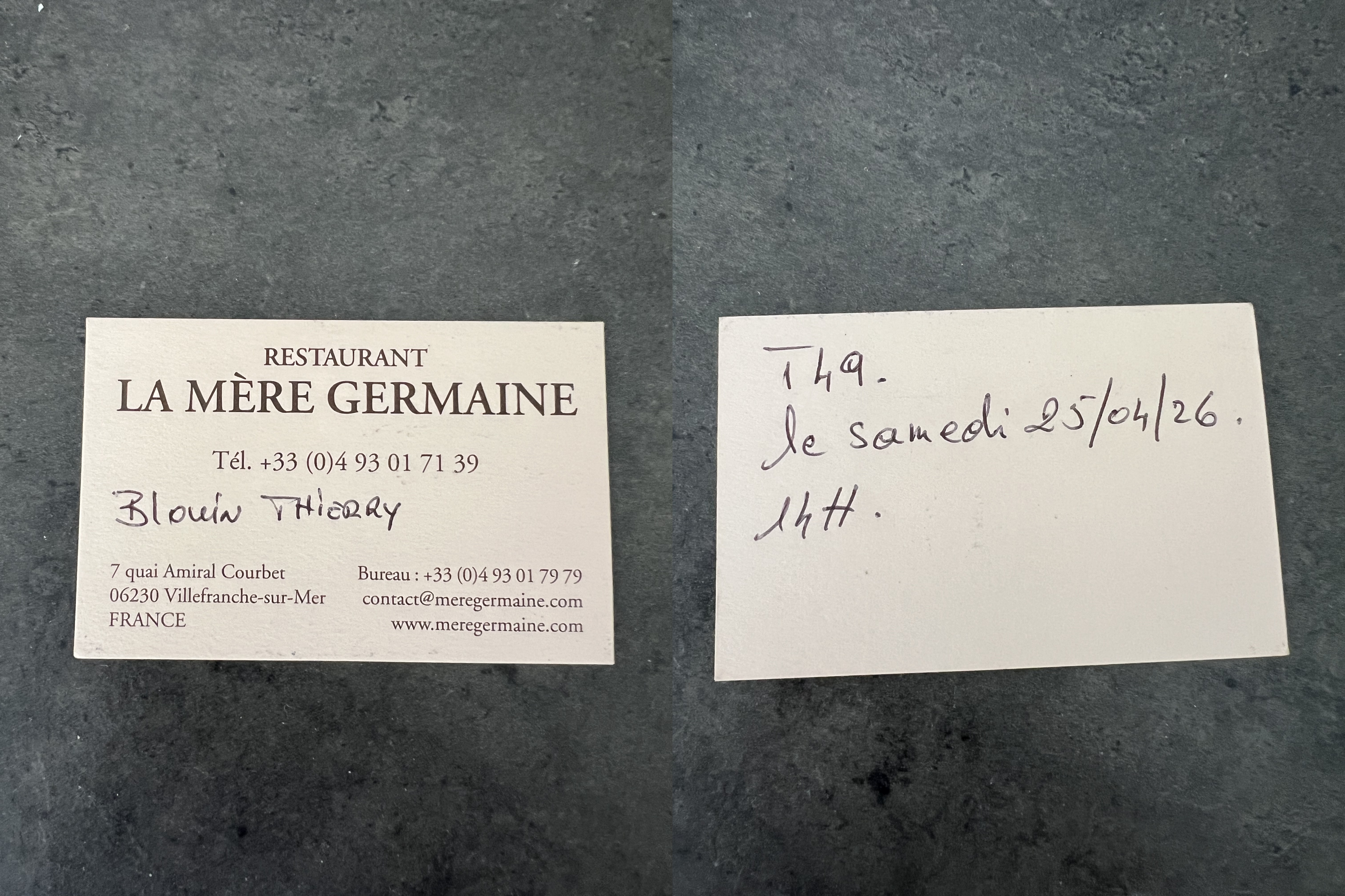 Business card — manager's acknowledgement